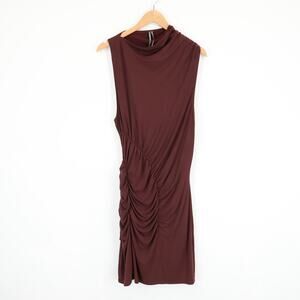 Anthropologie Brown Asymmetrical Side Cinched Ruched Midi Dress Size XL NWT